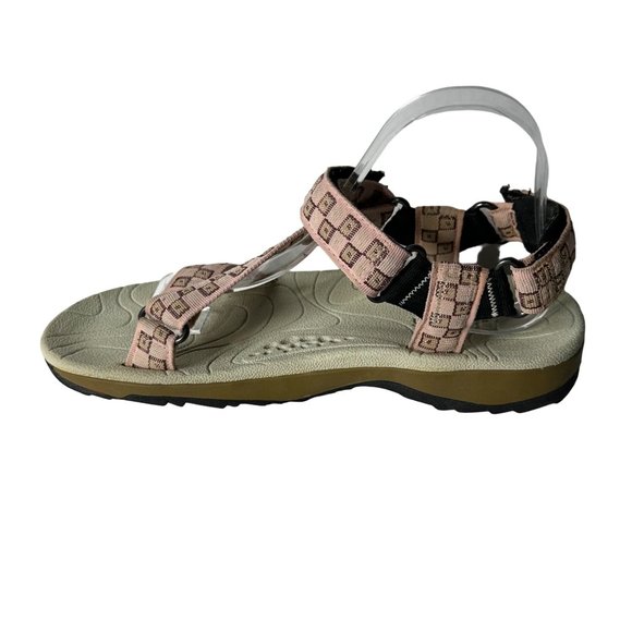 LL Bean Katahdin women's size 8.5M pink tan print strappy 4 point sandal - Picture 2 of 7